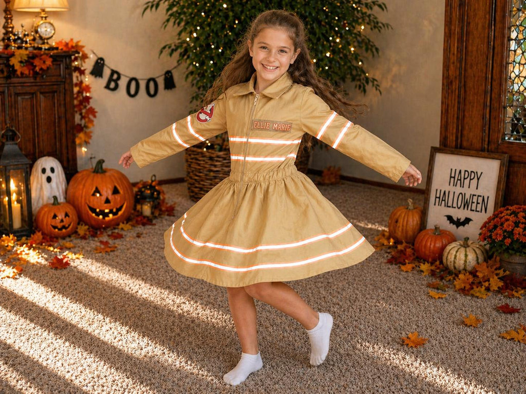 Girls Ghostbuster Costume Dress, Girls Ghost Hunter Costume, Movie-Inspired Halloween Costume, Ghostbuster Dress Outfit