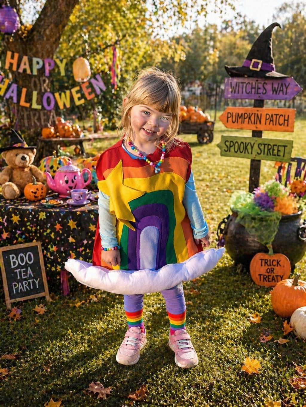 Kids Rainbow Halloween Costume Sunshine Cloud Fun Girls Colorful Cosplay Bright Fantasy Character Costume