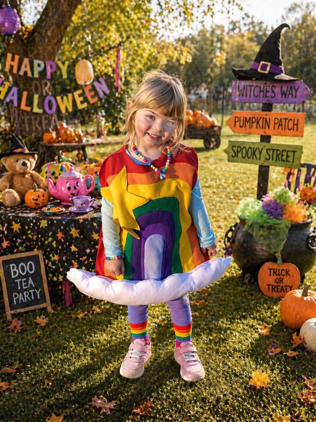 Kids Rainbow Halloween Costume Sunshine Cloud Fun Girls Colorful Cosplay Bright Fantasy Character Costume