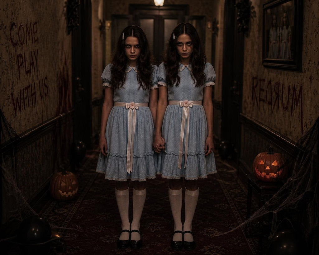 The Shining Grady Twins Halloween Costume Set Dress Couple Haunted Hotel Movie Inspired Creepy Sisters Cosplay Outfit