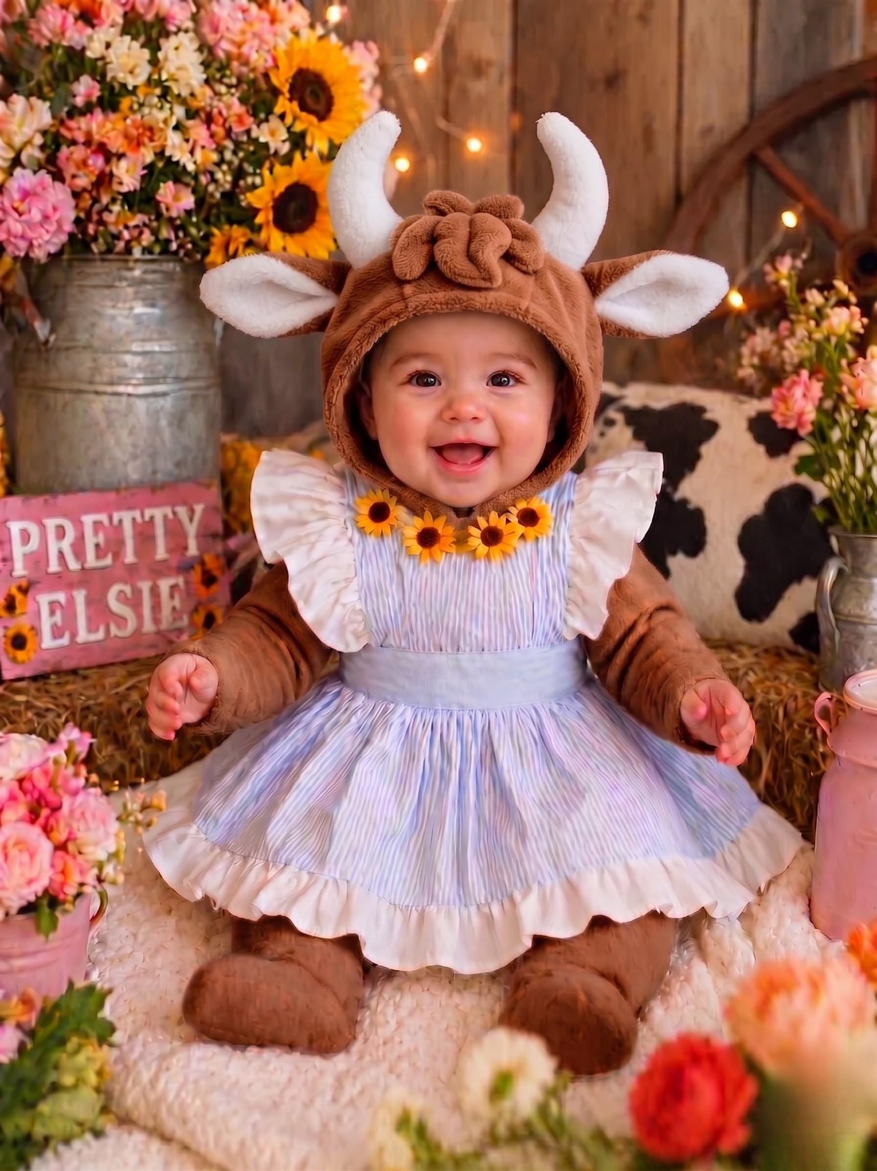 Elsie Brown Cow with Apron Halloween Costume Outfit, Cow with Apron Costume, Farm Animal Halloween Costume, Cute Country Cow Costume