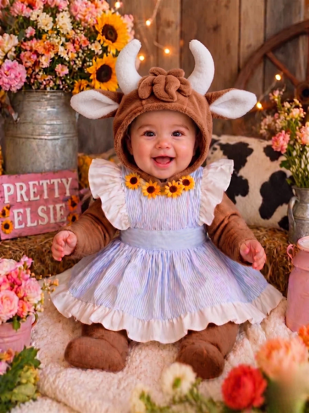 Brown Cow Fleece Costume with Apron, Farm Animal Halloween Outfit