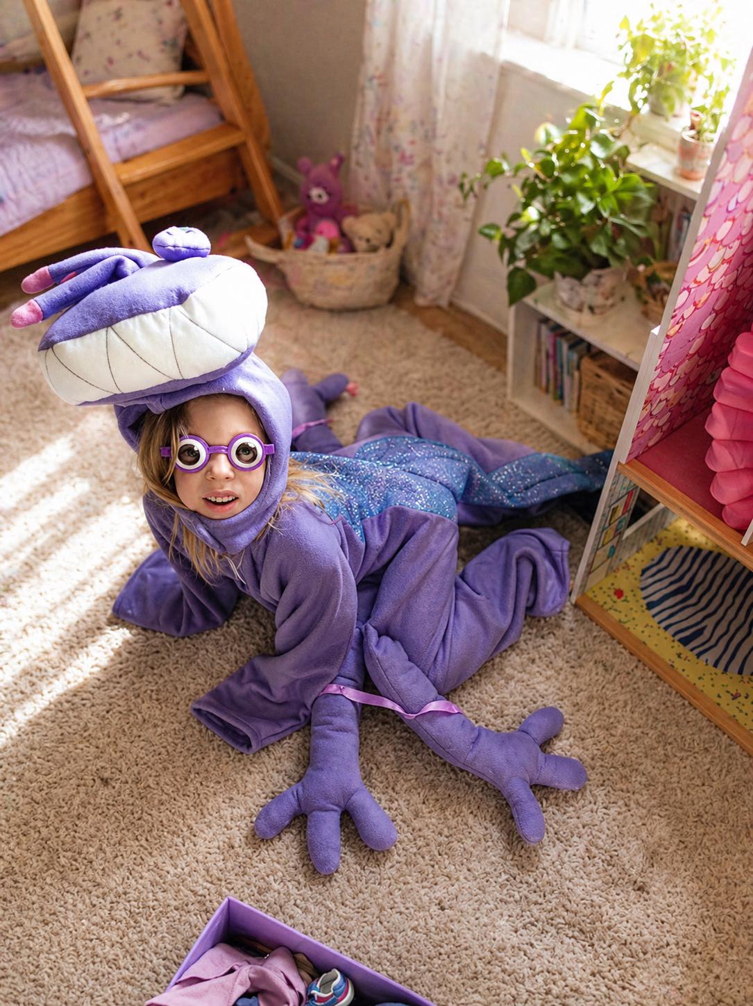 Purple Monster Randall Alien Costume: Fleece Bodysuit and Hood for Halloween Cosplay