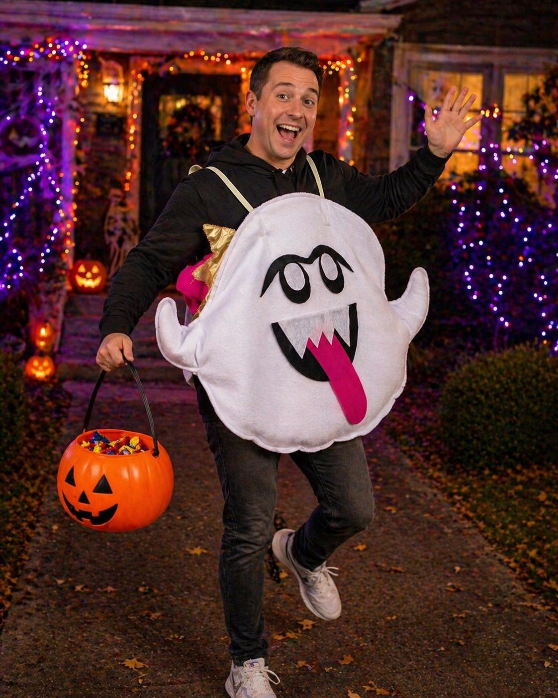 Handmade King Boo Costume, White Fleece Ghost Tunic, Gamer Halloween Outfit
