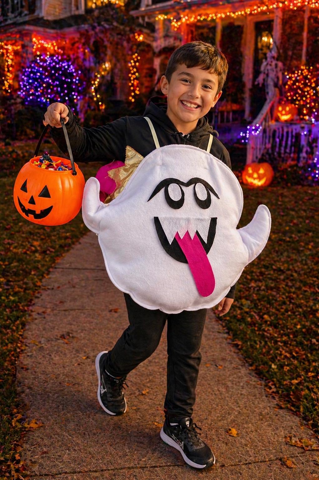 King Boo Costume, Ghost King Tunic for Men, Women, Toddlers, and Children, White Fleece Ghost Outfit, Handmade Gamer Halloween Costume