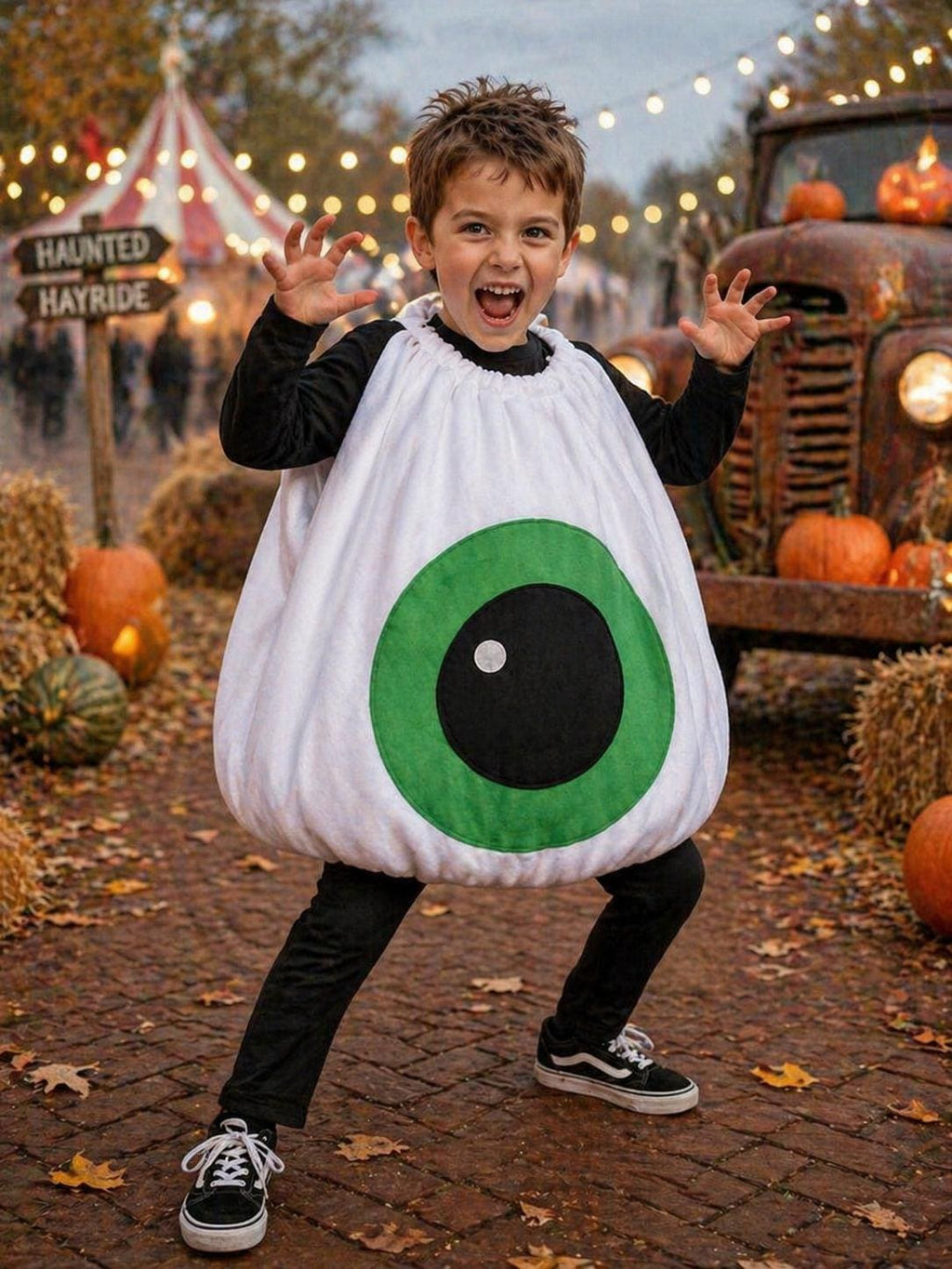 Kids Eyeball Costume, Green Eye Halloween Outfit for Toddlers and Children, Creepy Monster Tunic, Handmade Fleece Body Suit, Spooky Dress Up