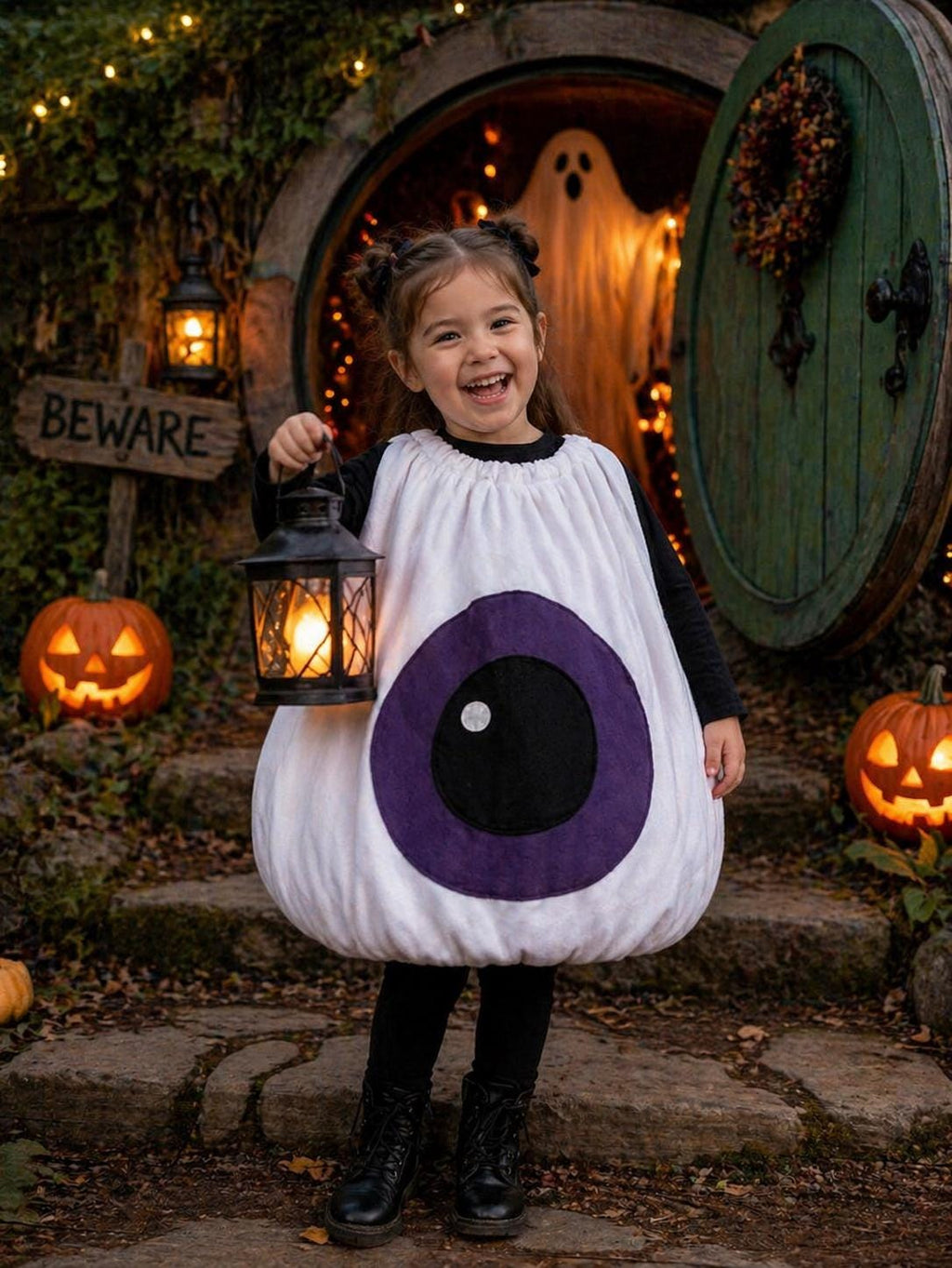Kids Eyeball Costume, Green Eye Halloween Tunic, Handmade Fleece Monster Outfit