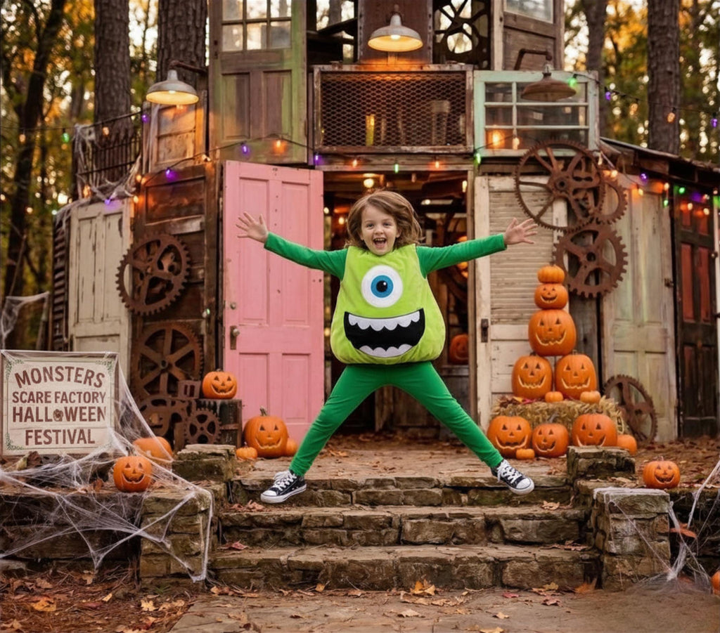 Green Mike Wazowski One-Eyed Monster Halloween Costume Kids Cosplay Character Inspired Fleece Creature Outfit