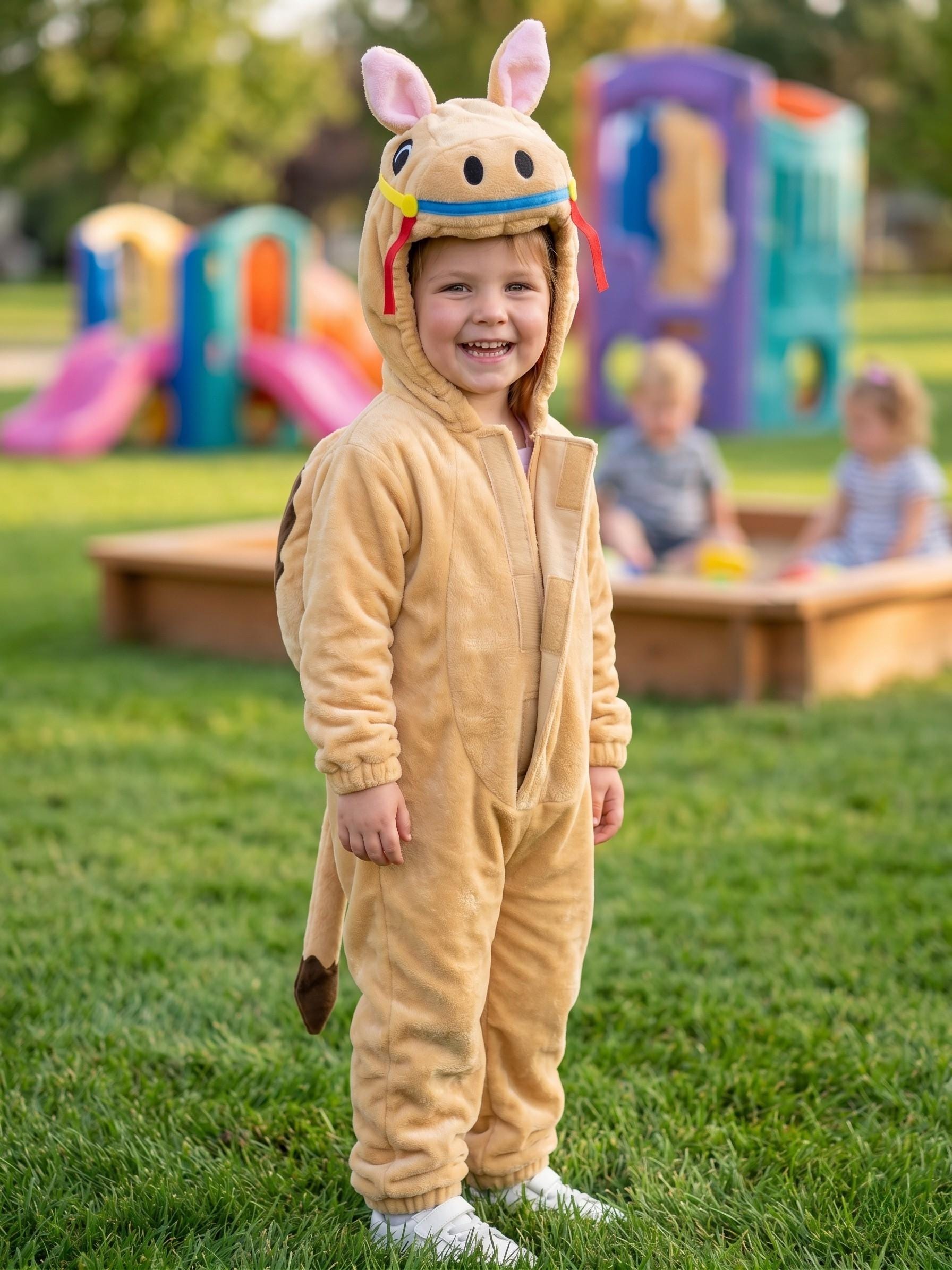 Kids Camel Fleece Costume, Two-Piece Bodysuit Hood, Halloween Nativity Outfit