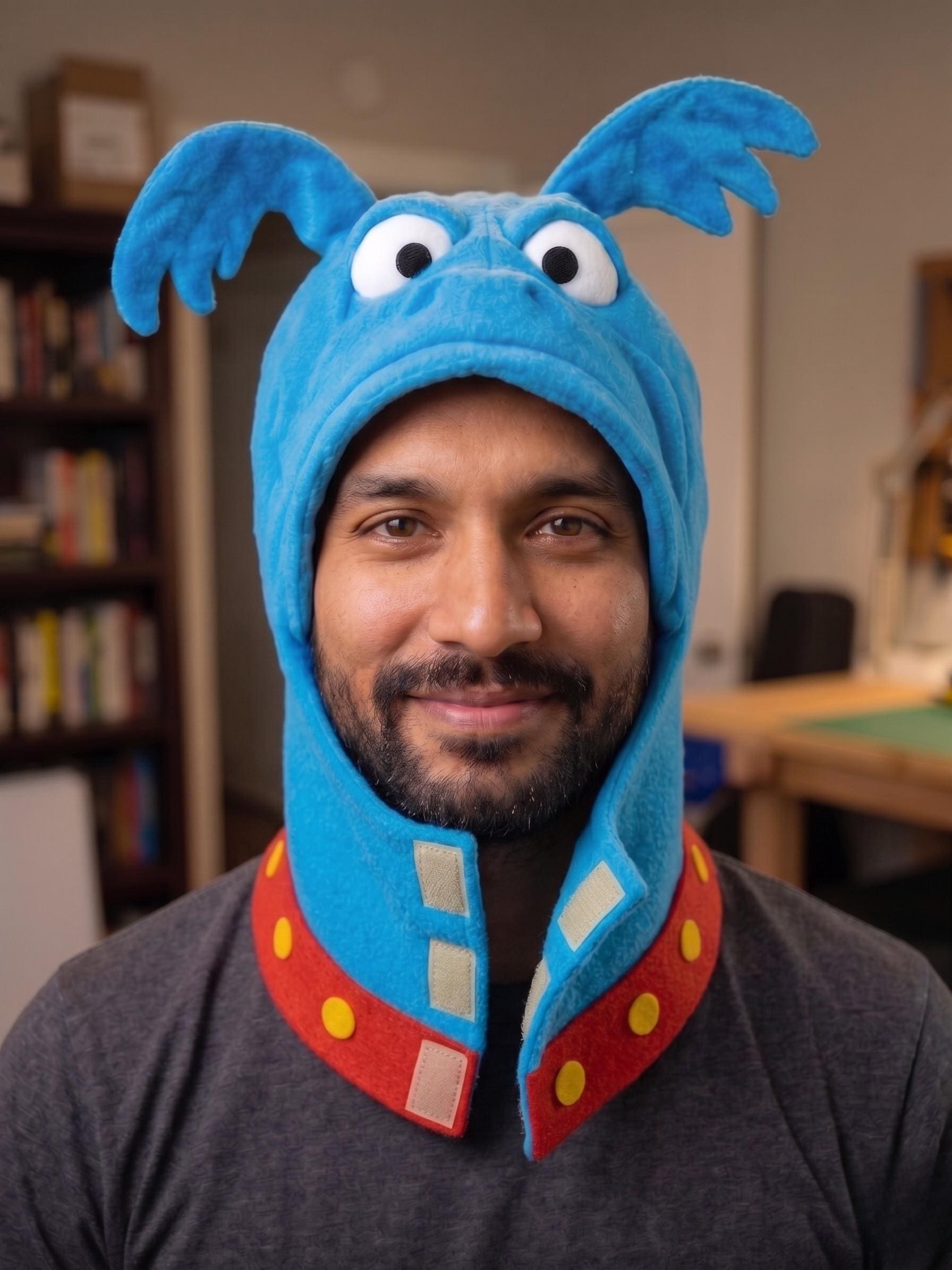 Unisex Hood Blue Stuffy Pet Dragon Halloween Costume, Plush Monster Hood Costume, Character Hood, Funny Blue Monster Cosplay