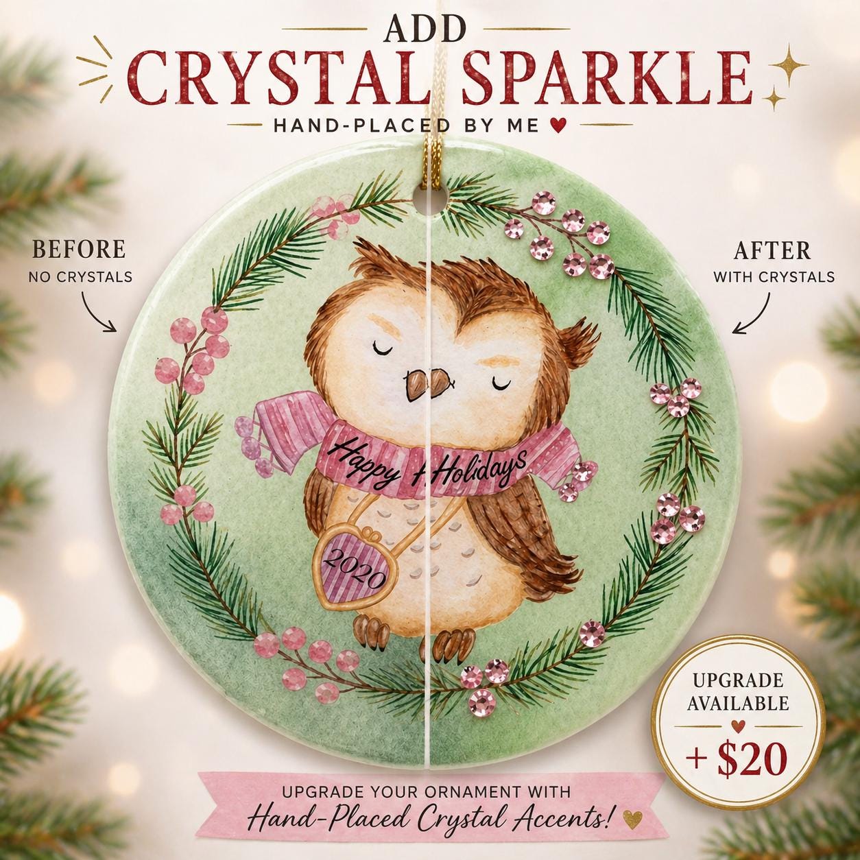 Hand-Placed Crystal Accent Upgrade for Holiday Ornament, Custom Sparkle EnhancementPersonalized