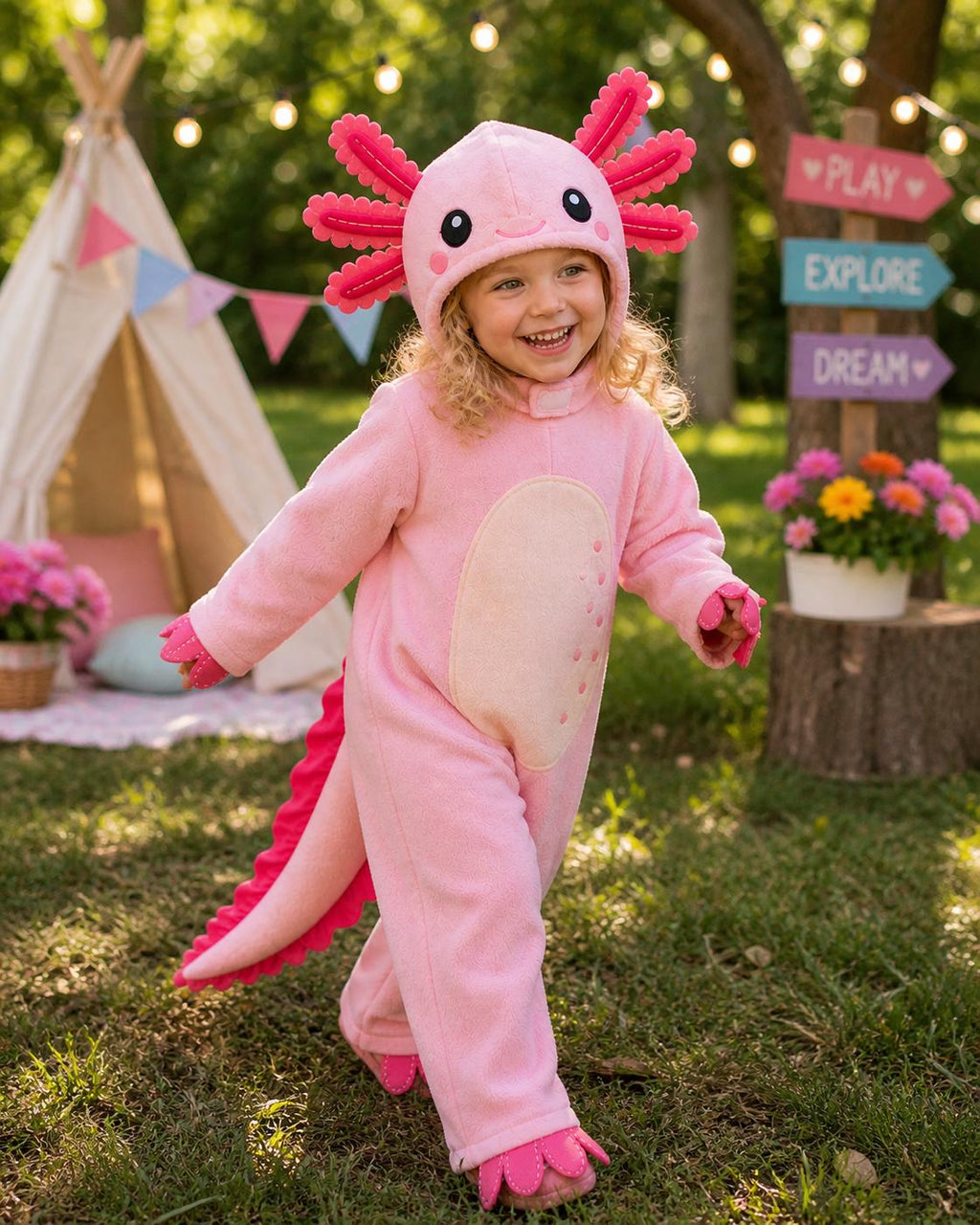 Kids Axolotl Costume, Fleece Animal Hoodie Set, Toddler Pretend Play Outfit