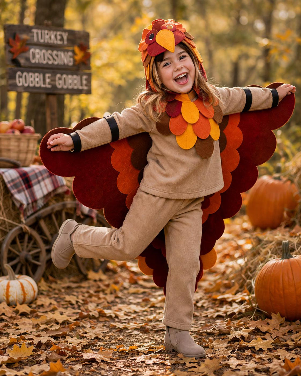 Kids Turkey Costume, Fleece Thanksgiving Outfit, Feather Wings Cape, Toddler Autumn Dress Up