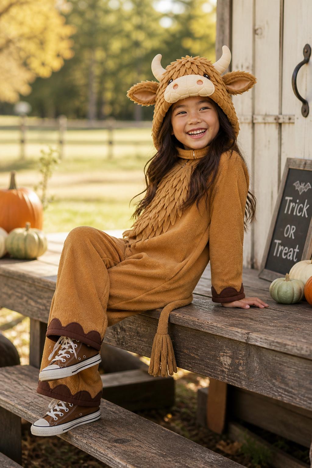 Kids Highland Cow Fleece Costume, Cozy Animal Onesie, Farm Halloween Outfit