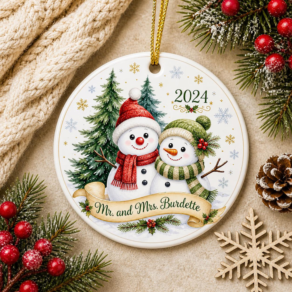 Snowman Couple Ornament, Married Ornament, Wedding Gift, Wedding Date ornament, Anniversary Gift, Our First Christmas, Newlywed Gift