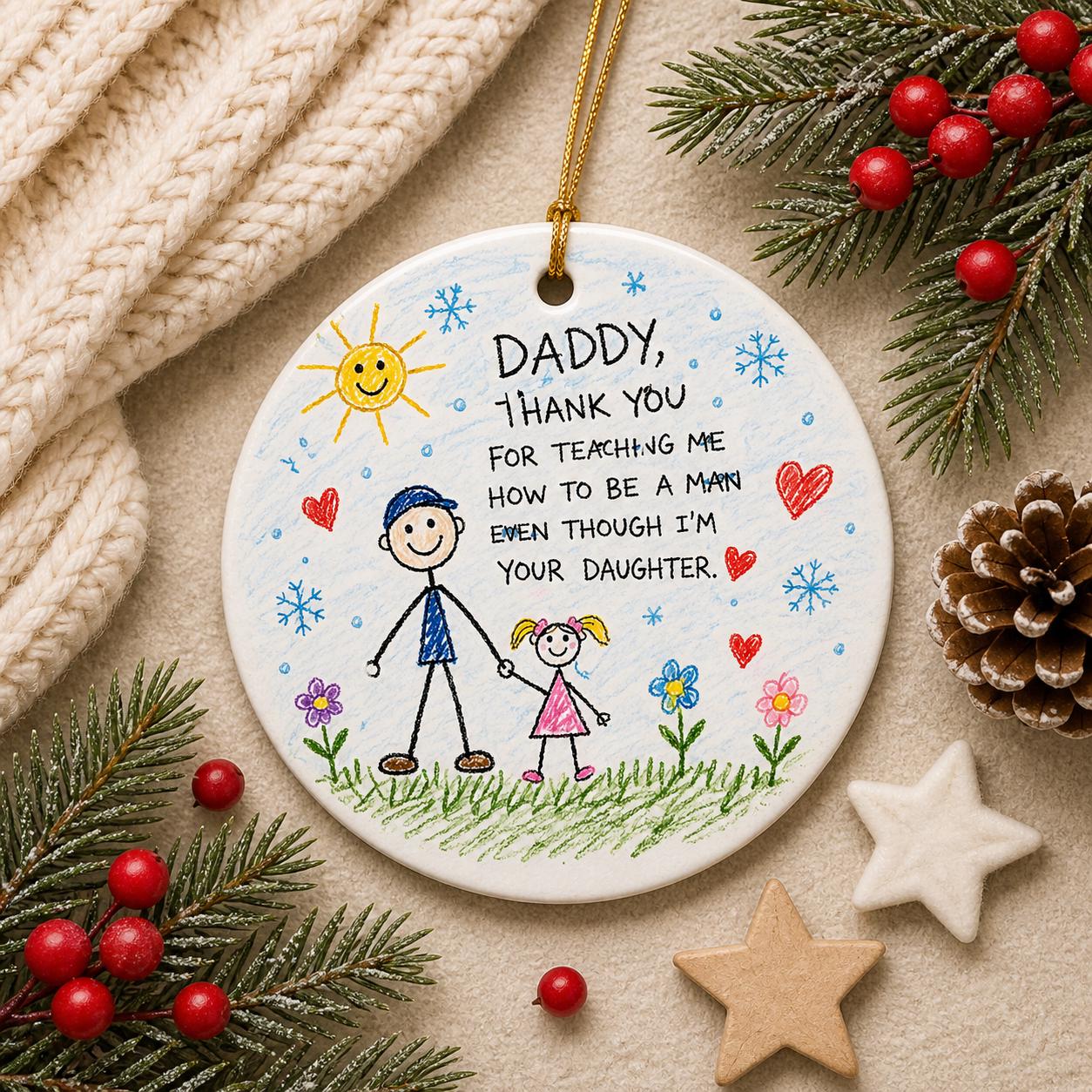 Daddy Daughter Ornament, Stick Figure Art, Father's Day Keepsake, Christmas GiftPersonalized