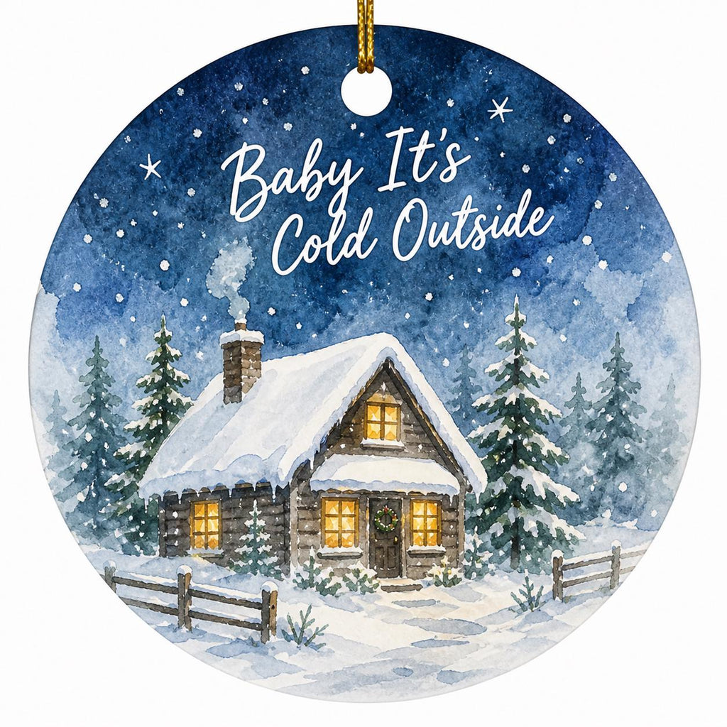 Winter Cabin Ceramic Ornament, Hand-Painted Snow Scene, Cozy Home DecorPersonalized
