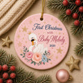 Swan Princess Ornament, Pink Floral Keepsake, Baby's First ChristmasPersonalized
