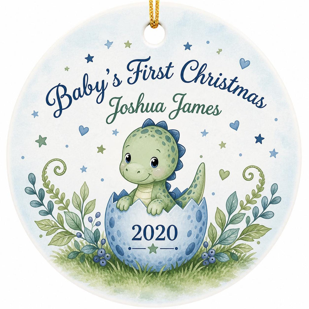 Baby's First Christmas Dinosaur Ornament, Personalized Hatchling Dino KeepsakePersonalized
