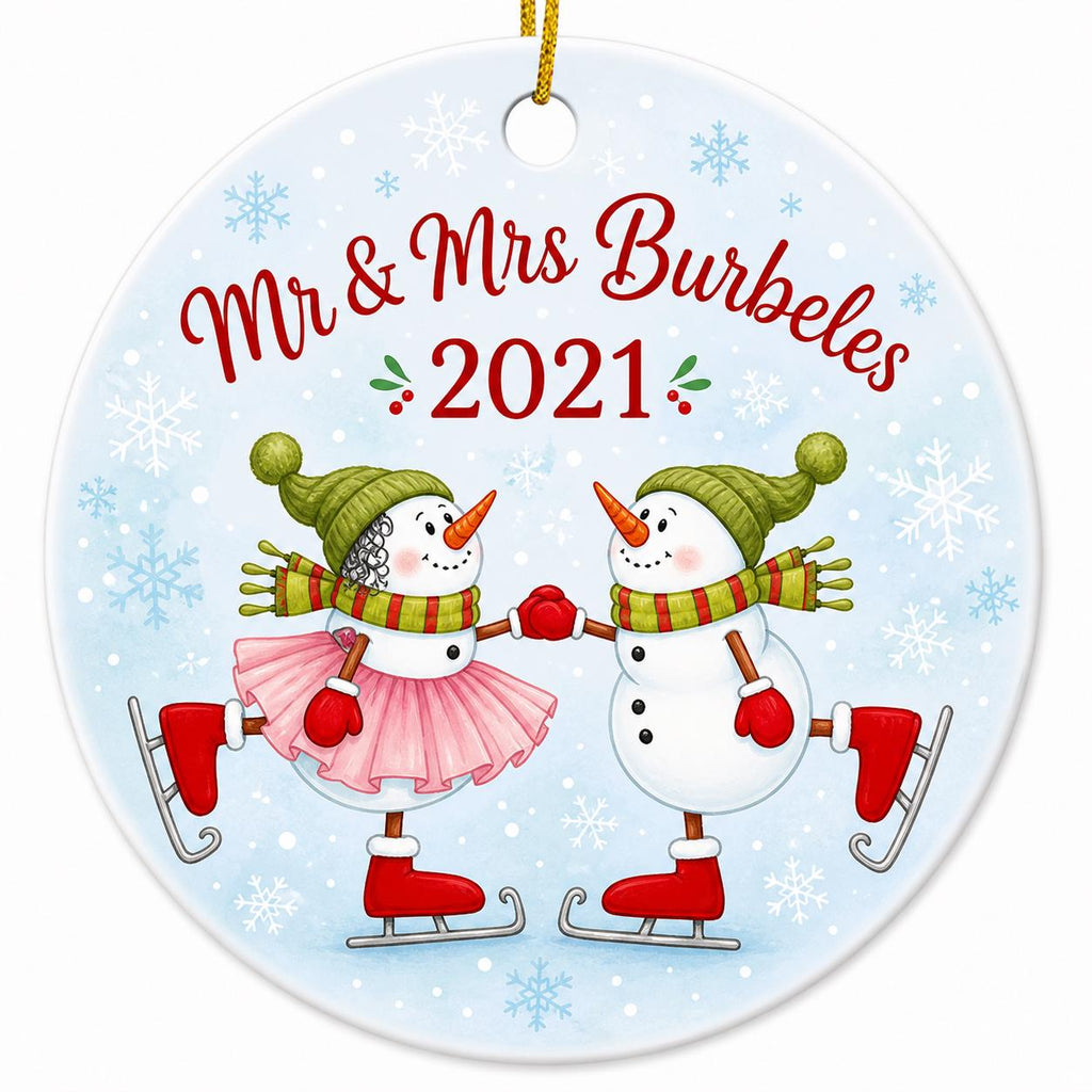 Ice Skating Snowman Couple Ornament, Personalized Anniversary Keepsake, Whimsical Winter DecorPersonalized