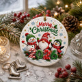 Gnome Snowman Penguin Christmas Ornament, Nordic Winter Scene Ceramic KeepsakePersonalized
