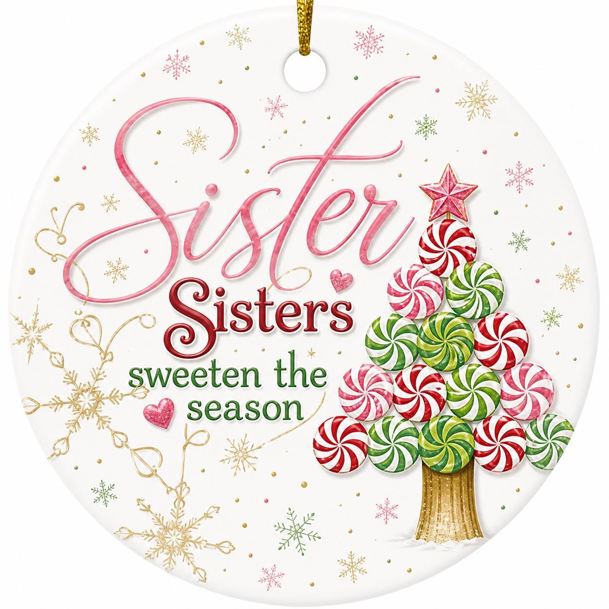 Sister Christmas Ornament, Peppermint Candy Tree Ceramic KeepsakePersonalized