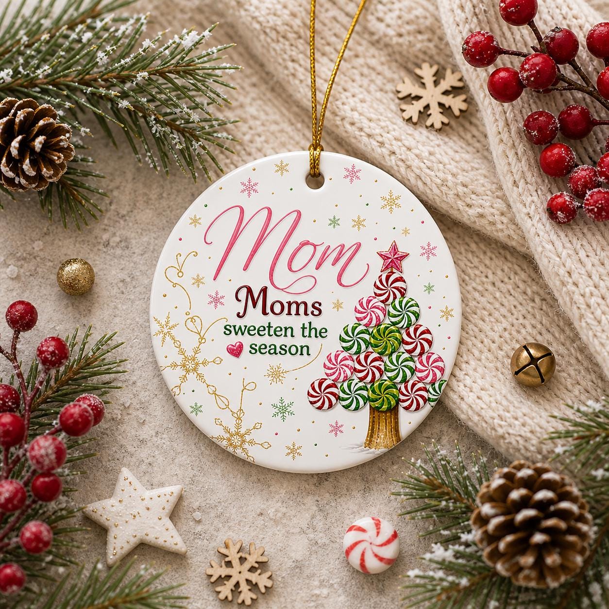 Sister Christmas Ornament, Peppermint Candy Tree Ceramic KeepsakePersonalized