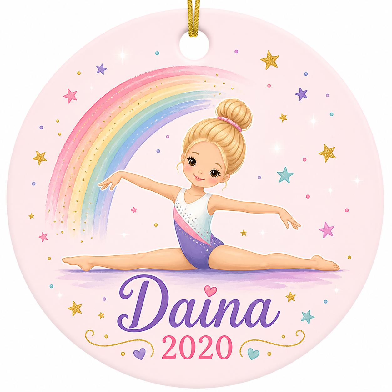 Gymnast Ceramic Ornament, Custom Name Girl Gift, Rainbow Dance KeepsakePersonalized