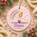 Gymnast Ceramic Ornament, Custom Name Girl Gift, Rainbow Dance KeepsakePersonalized