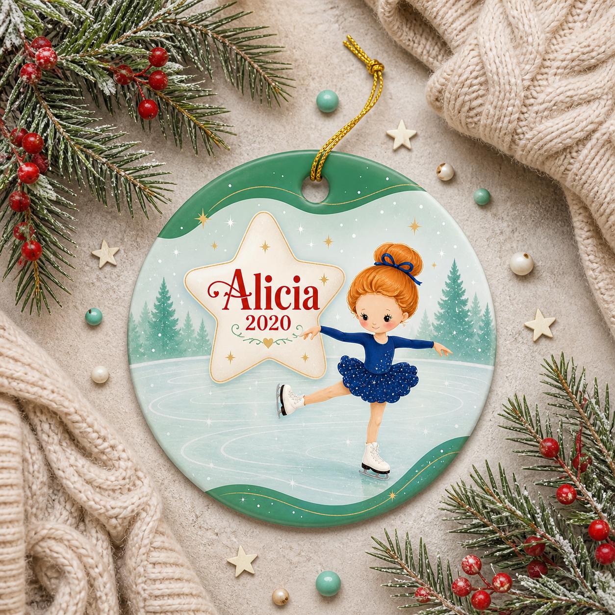 Ceramic Ice Skating Ornament, Custom Skater Christmas Decor, Figure Skating KeepsakePersonalized