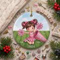 Cheerleader Ornament, Pink Uniform, Football Field Ceramic KeepsakePersonalized