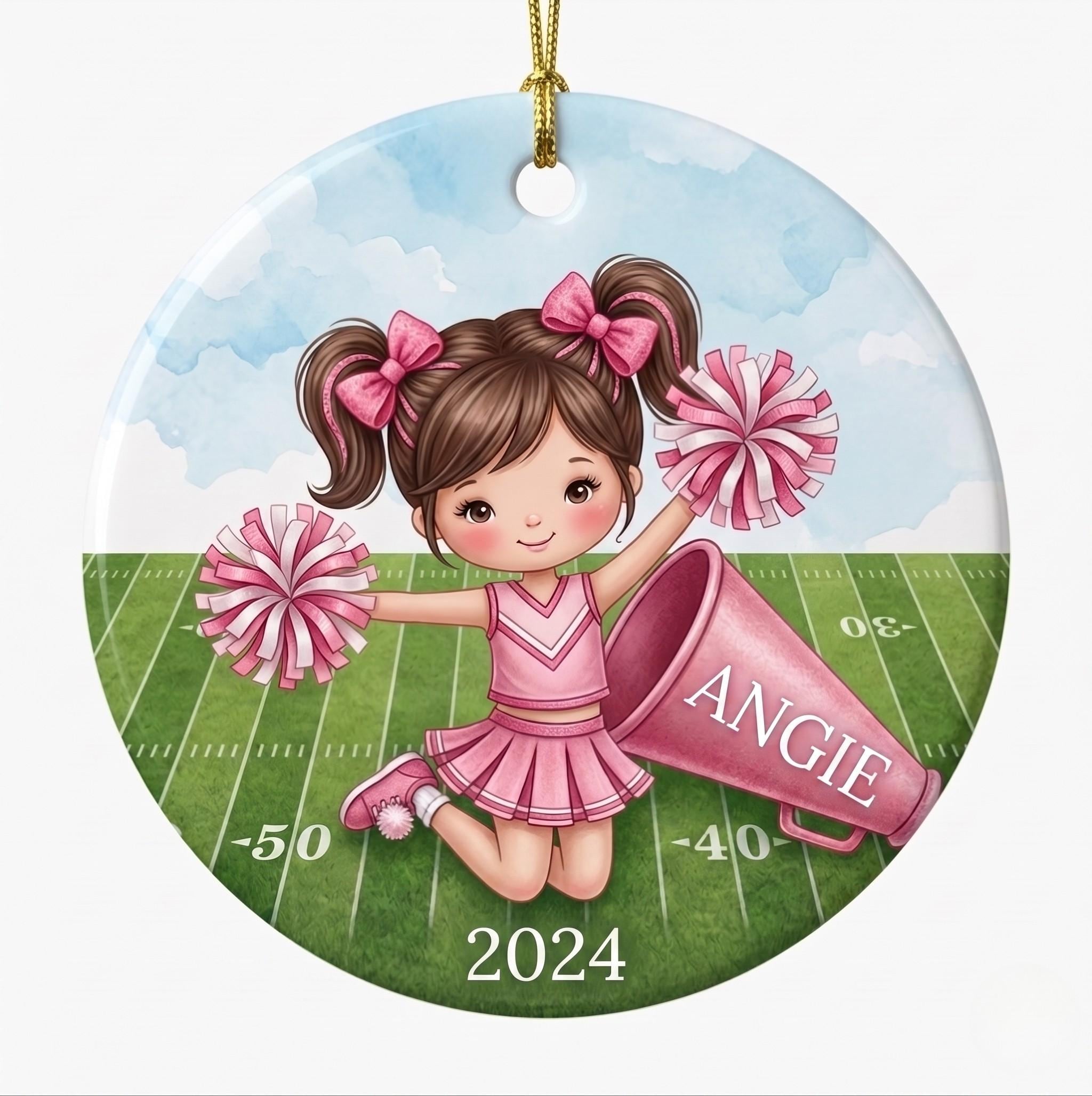Cheerleader Ornament, Pink Uniform, Football Field Ceramic KeepsakePersonalized