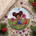 Black Girl Cheerleader Ornament, Personalized Megaphone Keepsake, Cheer Spirit ArtPersonalized
