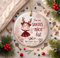 Santa's Nice List Girl Ornament, Custom Reindeer Keepsake, Daughter Christmas ArtPersonalized