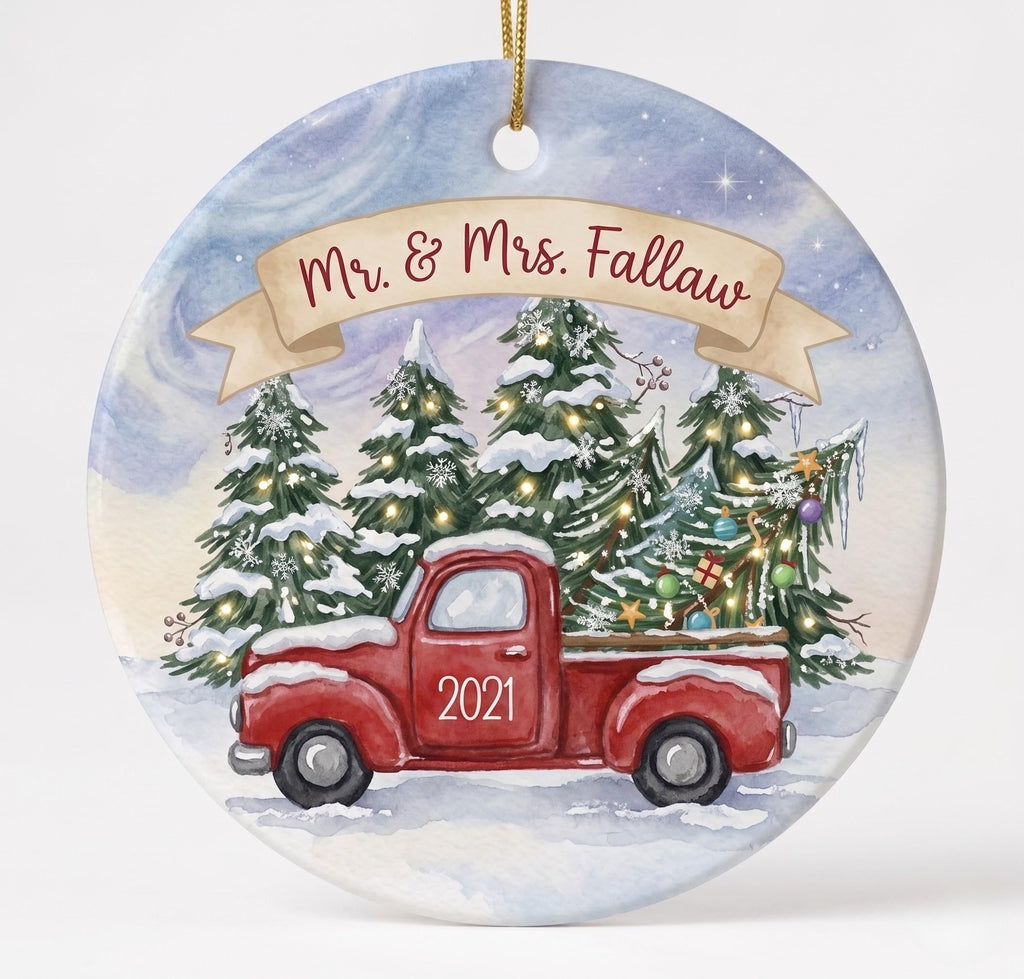 Red Vintage Truck Christmas Ornament, Rustic Farmhouse KeepsakePersonalized