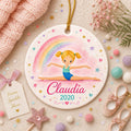 Ceramic Gymnastics Ornament, Watercolor Rainbow Gymnast Keepsake, Custom Girl GiftPersonalized