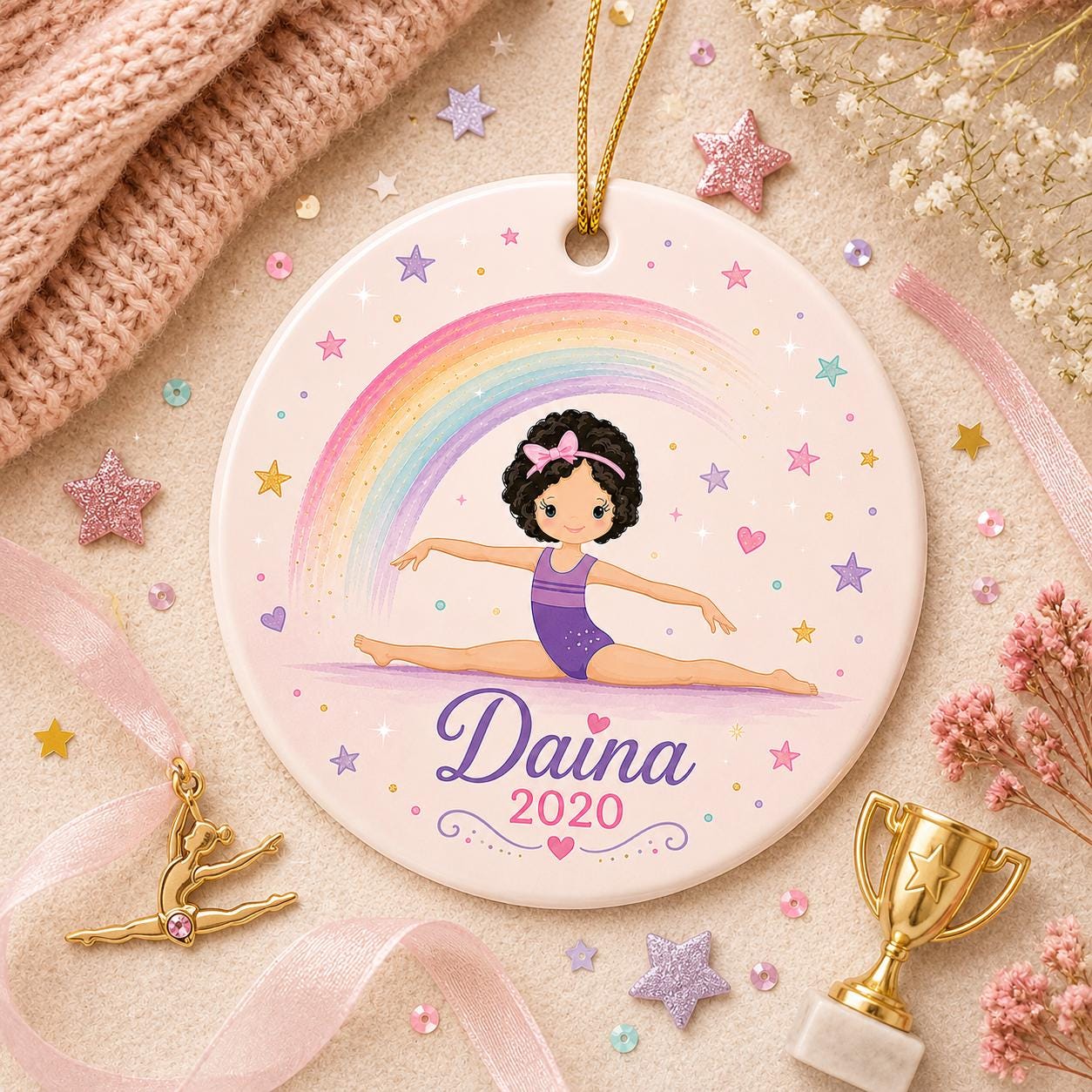 Gymnastics Ornament, Custom Rainbow Gymnast Keepsake, Dancer Sports DecorPersonalized