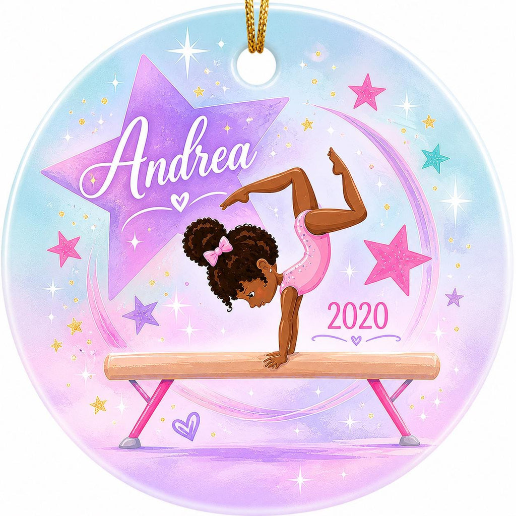 Gymnastics Ornament, Custom Balance Beam Keepsake, Black Girl Magic Sports DecorPersonalized