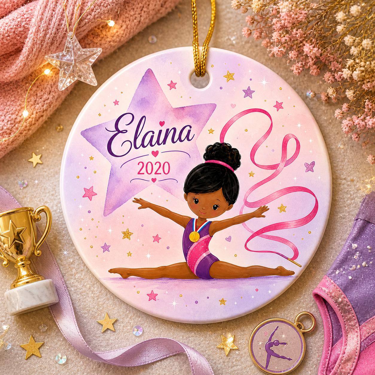 Rhythmic Gymnastics Ornament, Custom Gymnast Gift, Black Girl Magic DecorPersonalized