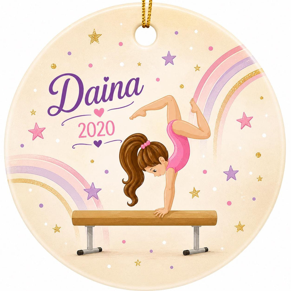 Gymnastics Ornament, Custom Name Gymnast Keepsake, Balance Beam Rainbow DecorPersonalized