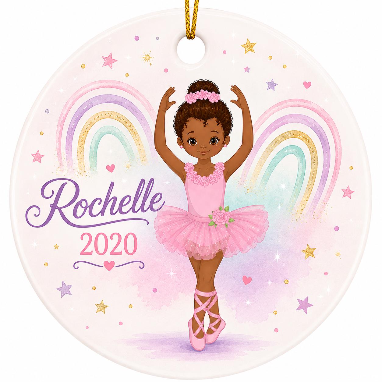 African American Ballerina Ornament, Custom Dance Gift, Blue Tutu Christmas DecorPersonalized