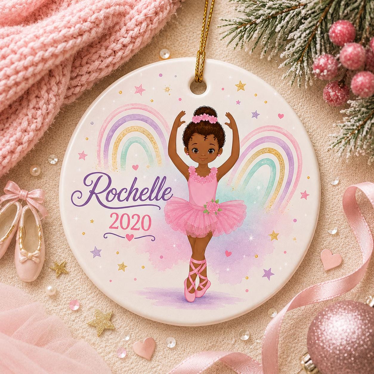 African American Ballerina Ornament, Custom Dance Gift, Blue Tutu Christmas DecorPersonalized