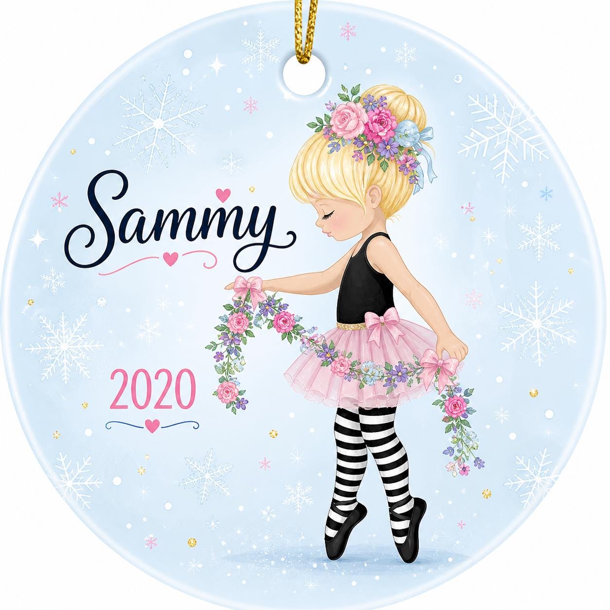 Ballerina Ornament, Custom Name Girl Ballet Gift, Floral Dancer DecorPersonalized