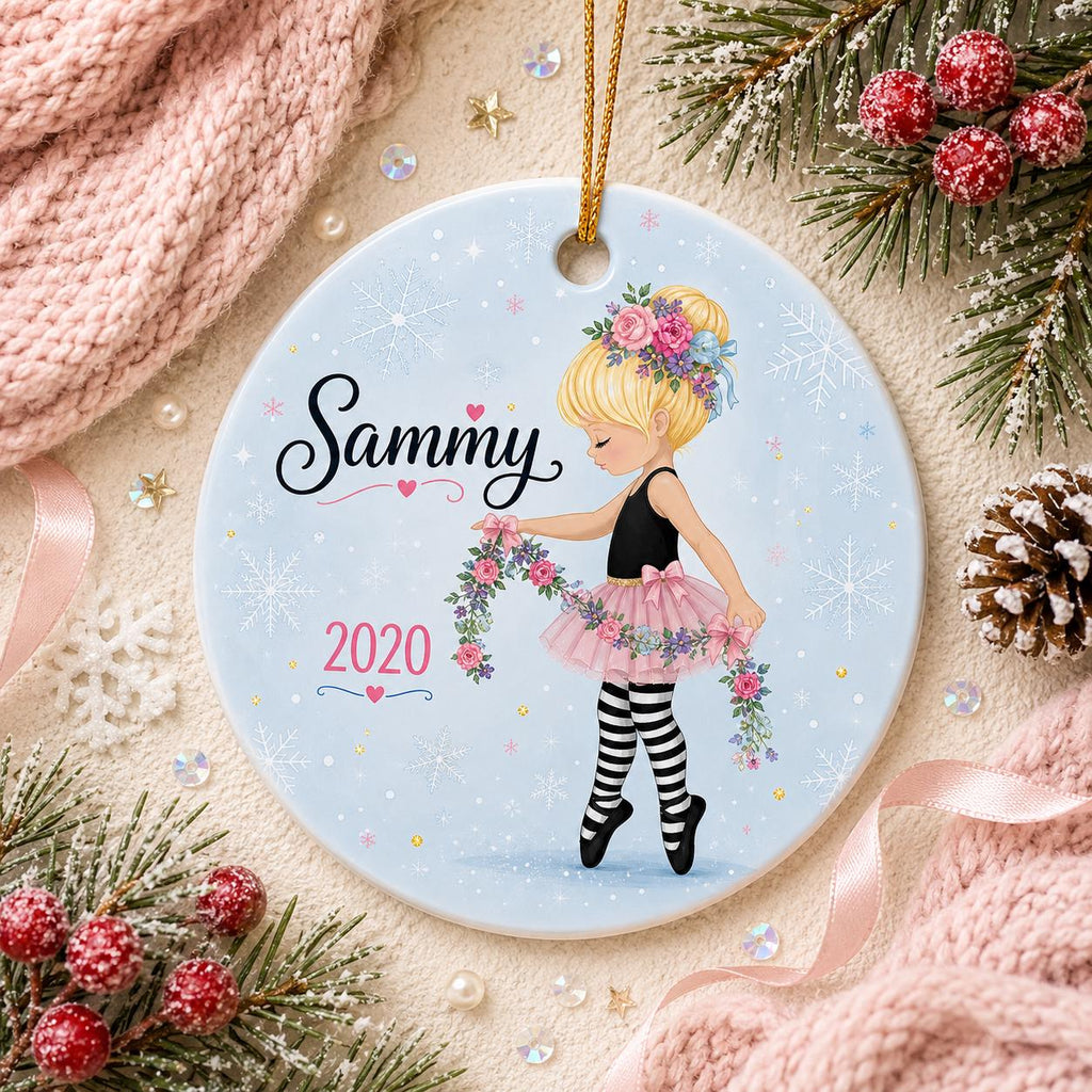 Ballerina Ornament, Custom Name Girl Ballet Gift, Floral Dancer DecorPersonalized