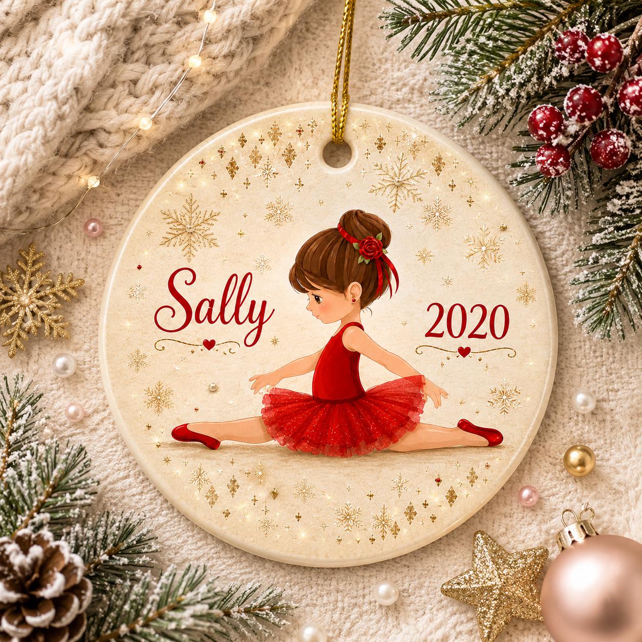 Ballerina Ornament, Red Tutu Dancer Keepsake, Custom Ballet Christmas DecorPersonalized