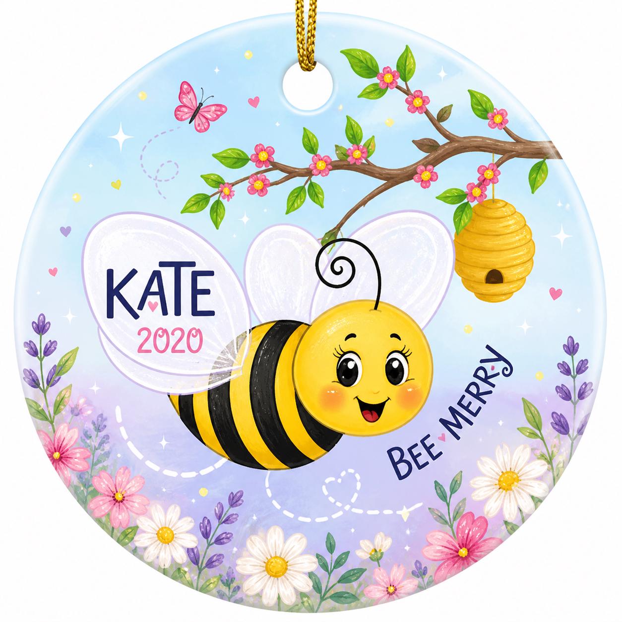Bee Christmas Ornament, Custom Name Holiday Decor, Whimsical Garden KeepsakePersonalized