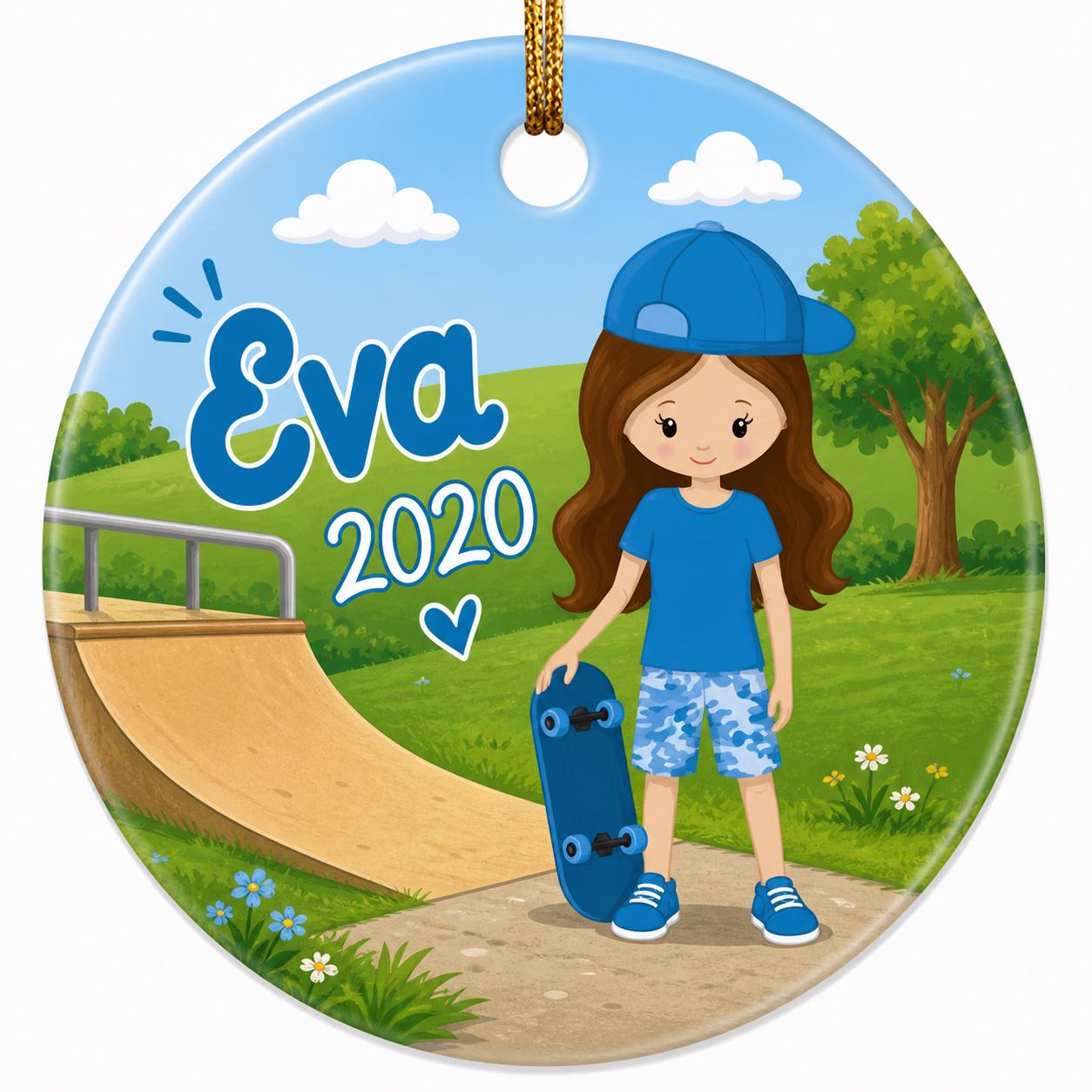 Skateboarder Girl Ceramic Ornament, Custom Name Skate Park DecorPersonalized