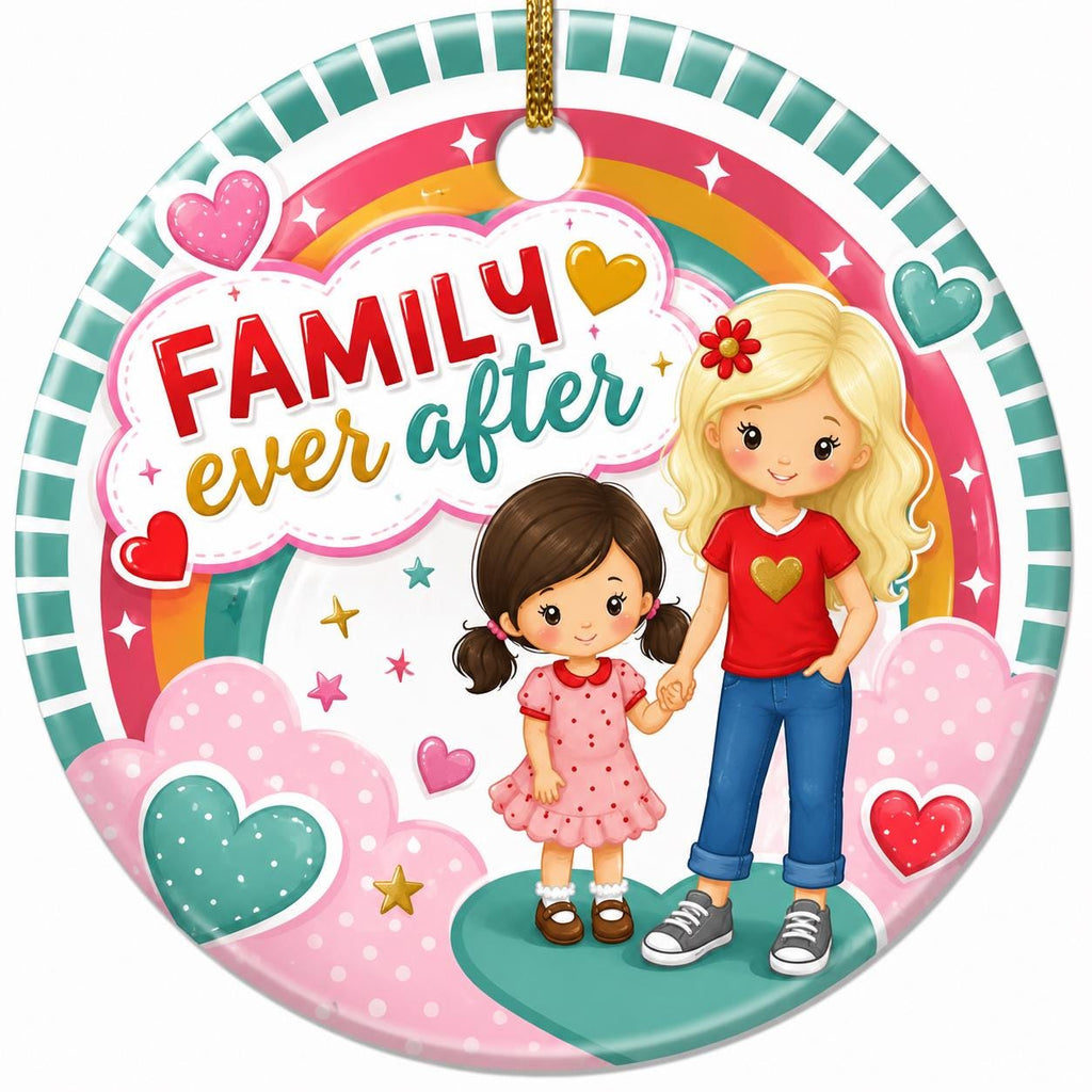 Sister Christmas Ornament, Whimsical Rainbow Ceramic Keepsake, Family DecorPersonalized
