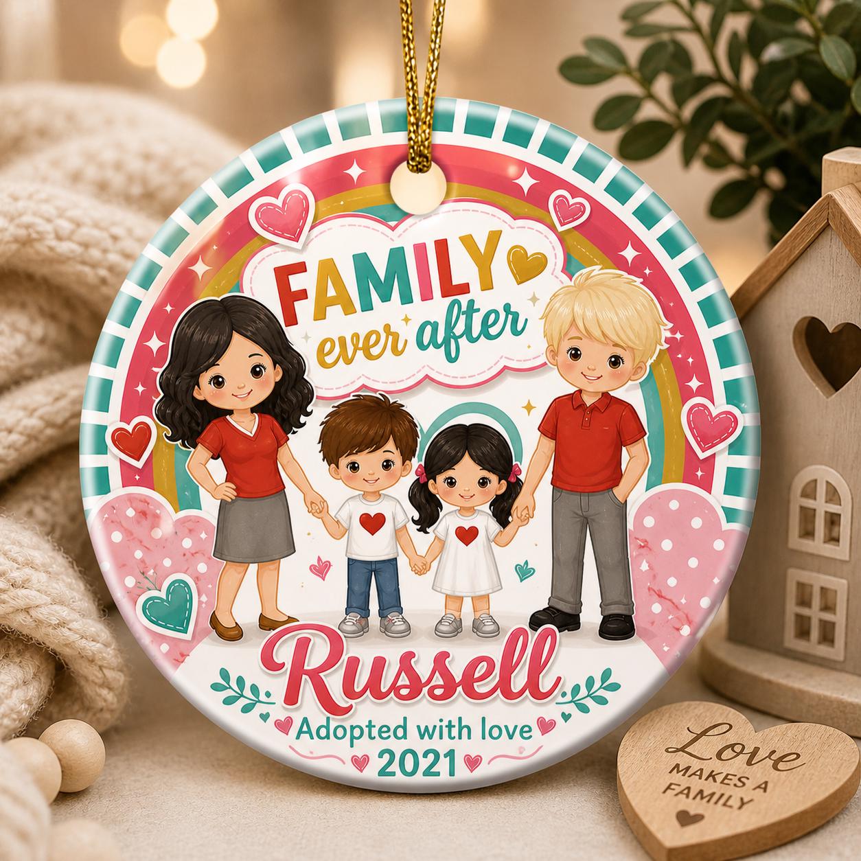 Custom Family Ornament,  Rainbow Keepsake, Ceramic Holiday ArtPersonalized