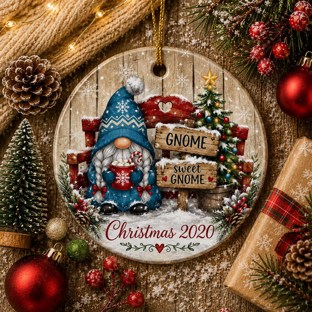 Nordic Gnome Christmas Ornament, Rustic Farmhouse Ceramic Keepsake, Custom Name Truck GiftPersonalized